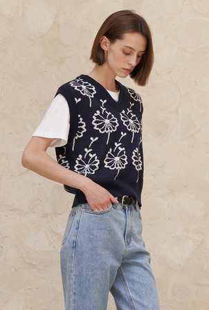 A FLOWER SEED VEST_NAVY