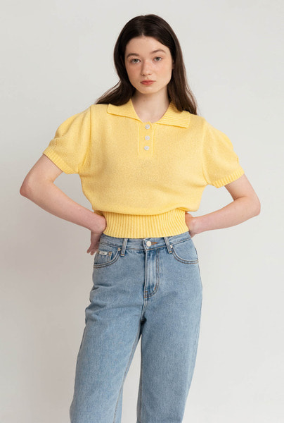 A ROUND SLEEVE COLLAR KNIT_YELLOW