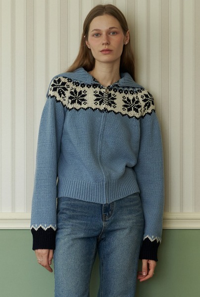 A NORDIC ZIP-UP KNIT-BLUE
